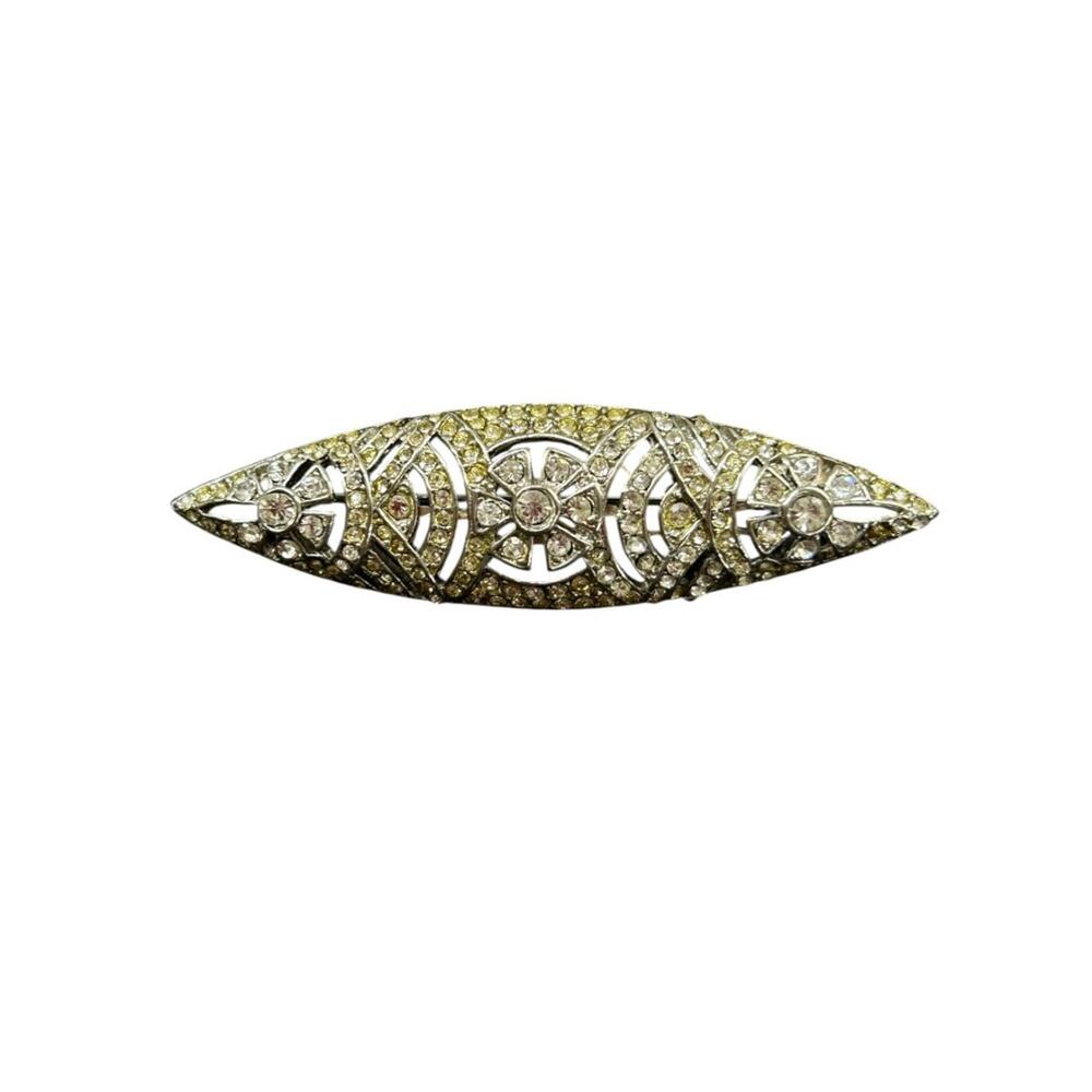 Vintage Signed Avante Silvertone Brooch Pin Openwork 2.75" Art Deco Style